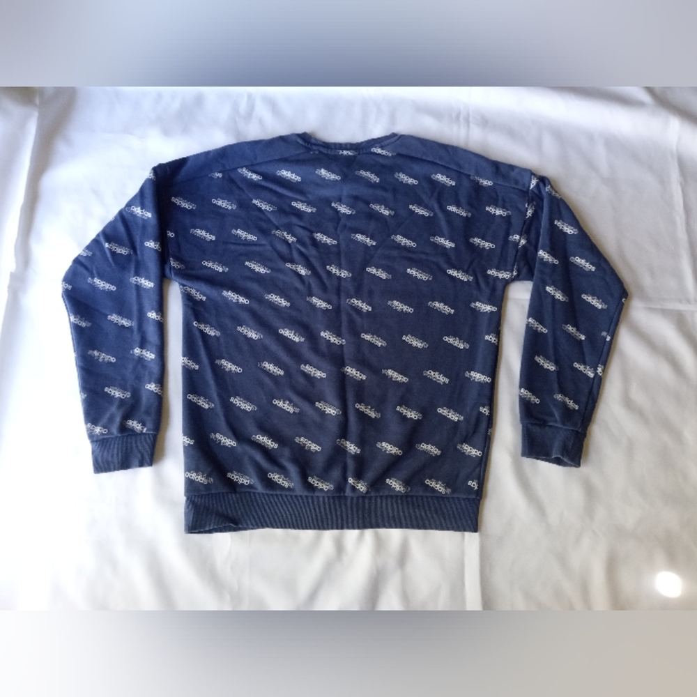 Adidas Favorite Trefoil Tech Indigo Blue All Over Print Logo Sweatshirt Sweater - Picture 8 of 14